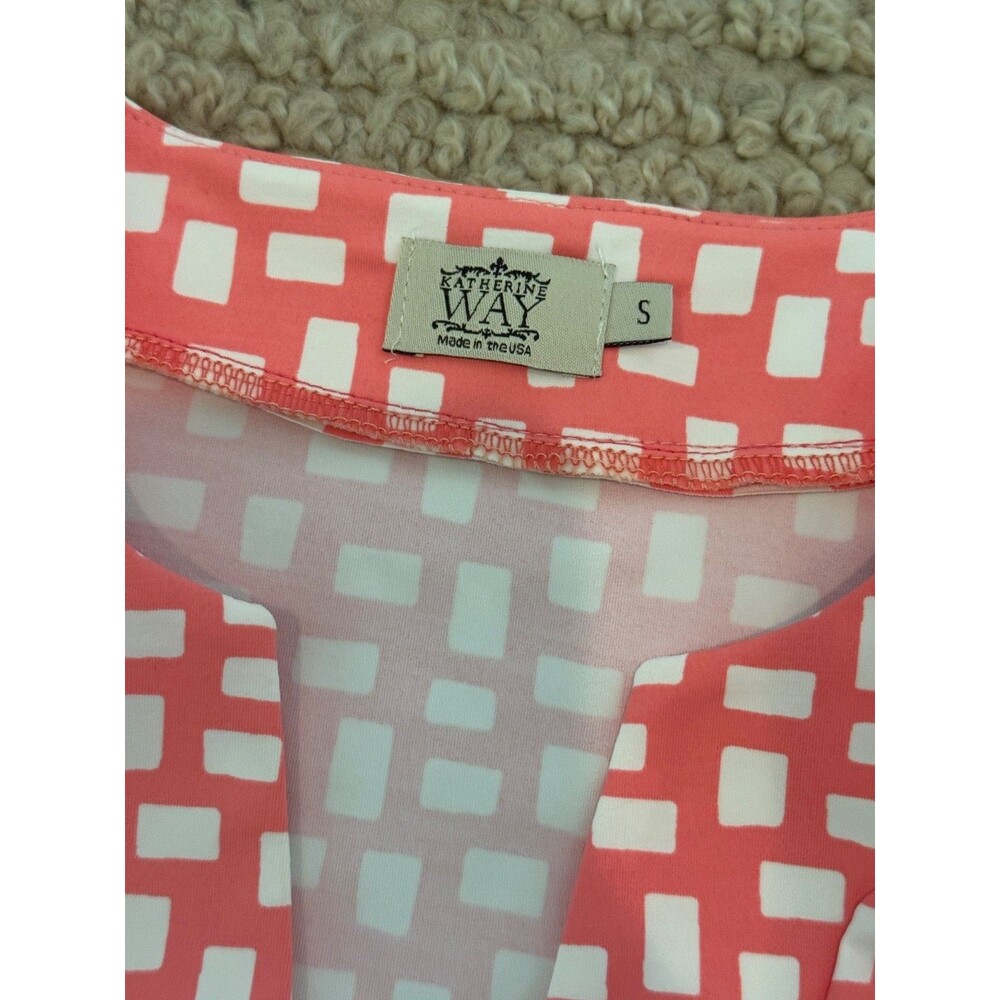 Katherine Way Women’s Small Coral Pink White Geometric Tunic Top 3/4 Sleeve - Picture 5 of 6